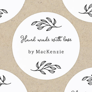 Hand Made With Love Personalized Botanical Leaf  Classic Round Sticker