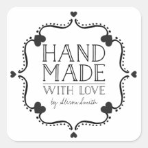 Hand made with love stickers with Hearts