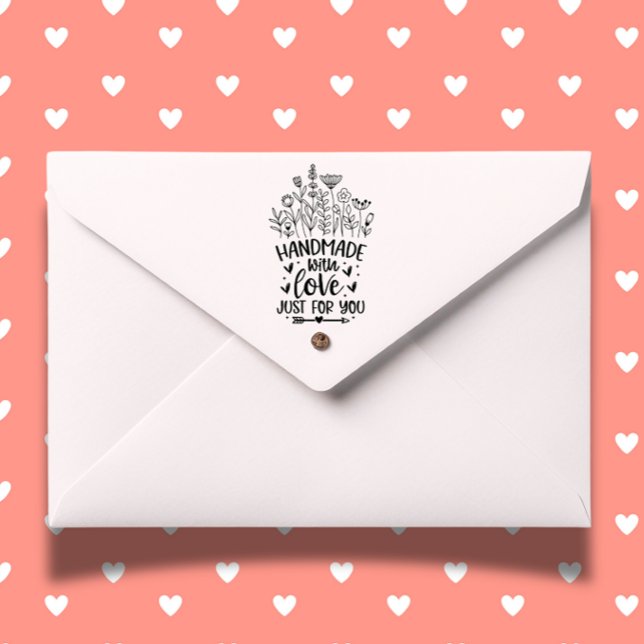 Hand Made with Love Wildflower  Rubber Stamp (Add a heartfelt touch to your crafts with our Hand Made with Love Wildflower Rubber Stamp.)