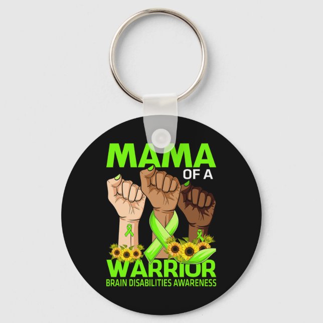 Hand Mama Of A Warrior Brain Disabilities Awarenes Key Ring (Front)