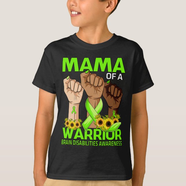 Hand Mama Of A Warrior Brain Disabilities Awarenes T-Shirt (Front)