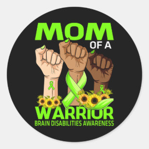 Hand Mum Of A Warrior Brain Disabilities Awareness Classic Round Sticker