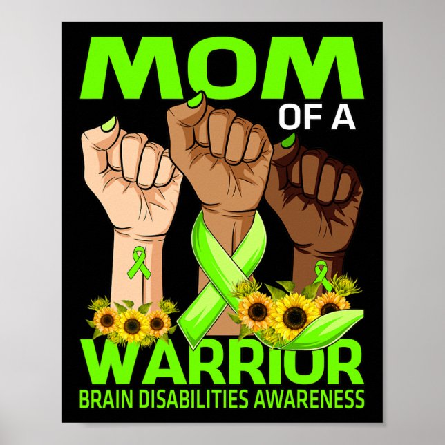Hand Mum Of A Warrior Brain Disabilities Awareness Poster (Front)
