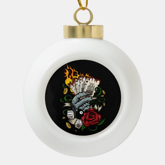Hand Of Cards Ceramic Ball Christmas Ornament (Front)