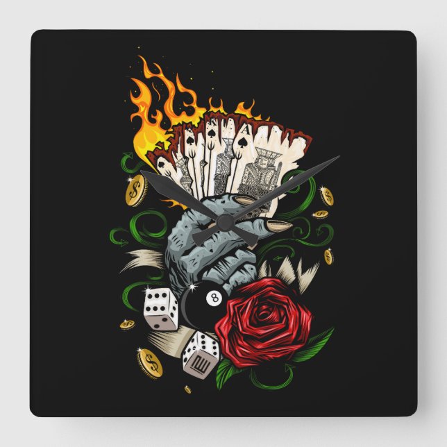 Hand Of Cards Square Wall Clock (Front)