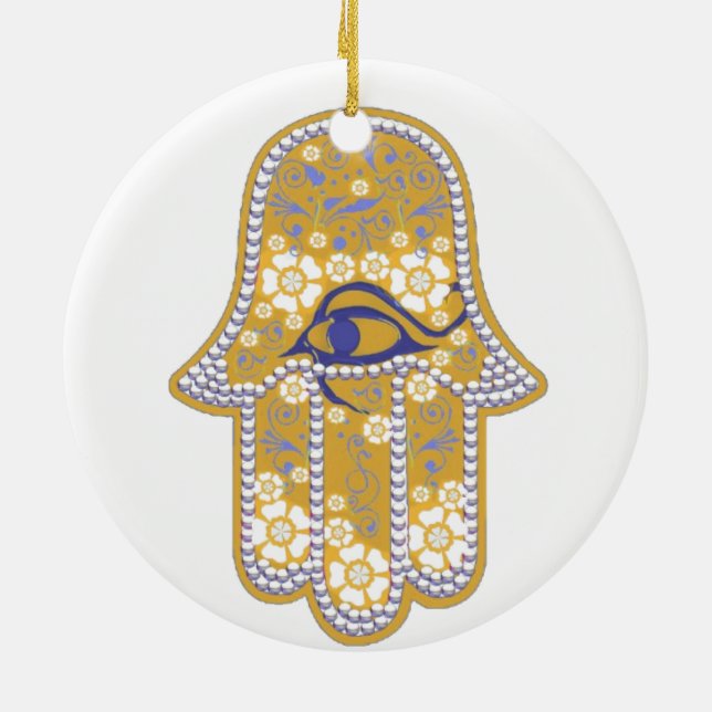 Hand of Fatima hamsa Ceramic Ornament (Back)