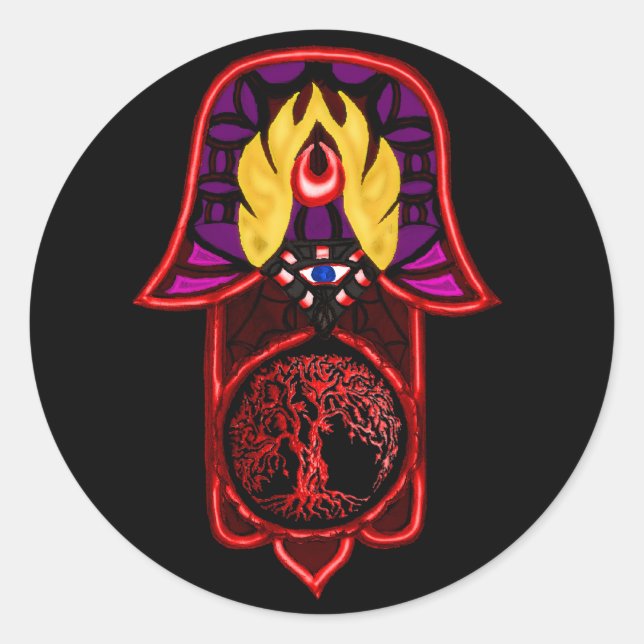 Hand of Hamsa feat: Tree of Life 3 Classic Round Sticker (Front)