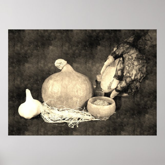 Hand of witch preparing herbs poster (Front)