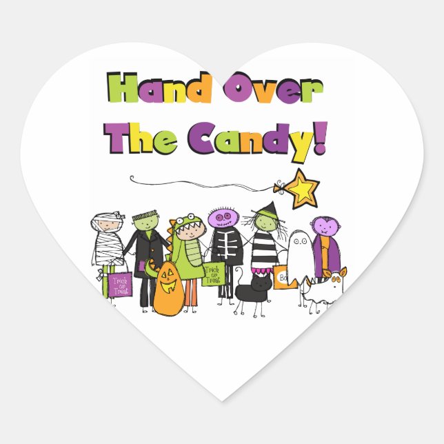 Hand Over the Candy Halloween Tshirts and Gifts Heart Sticker (Front)