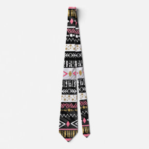 Hand paint tribal Aztec geometric design Tie