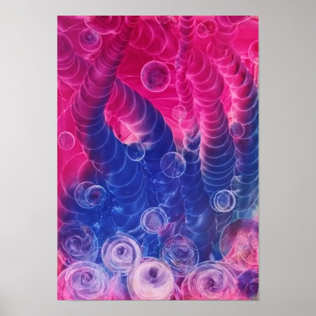 Hand Painted Abstract Art Pink and Blue Gouache  Poster (Front)