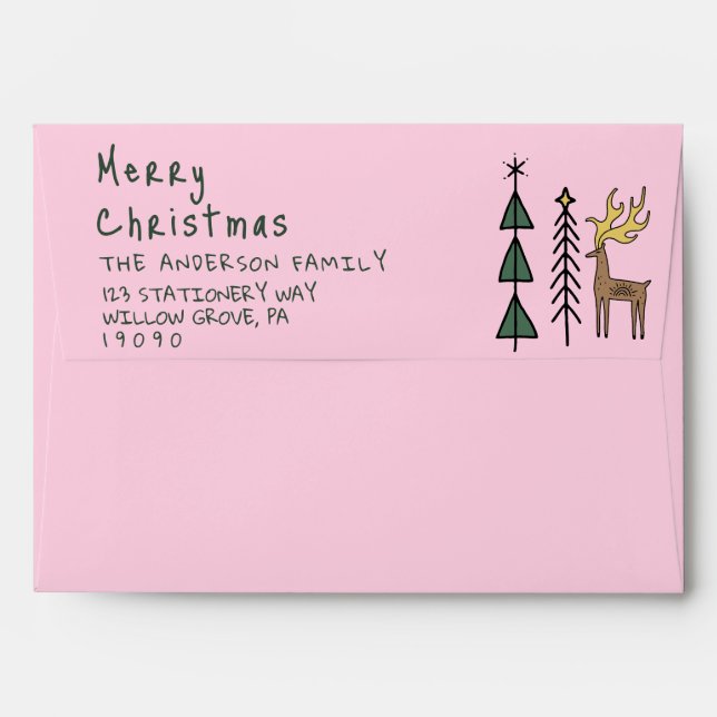 Hand Painted Abstract Christmas Trees Reindeer Envelope (Back (Top Flap))