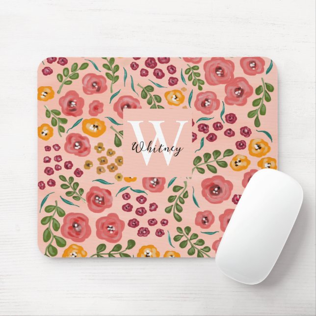 Hand-painted Abstract Floral Blush Pink Mouse Pad (With Mouse)