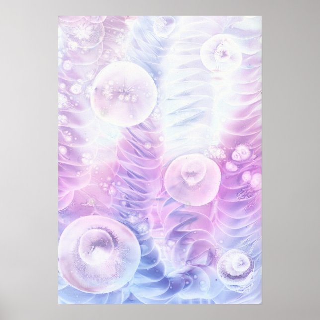 Hand Painted Abstract Light Pastel Gouache Art Poster (Front)