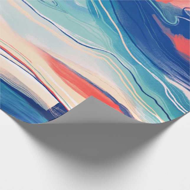 Hand painted abstract painting marbled blue sand wrapping paper (Corner)