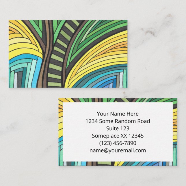 Hand Painted Abstract Tree and Geometry Design Business Card (Front/Back)