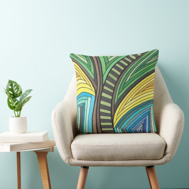 Hand Painted Abstract Tree and Geometry Design Cushion (Chair)