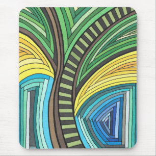Hand Painted Abstract Tree and Geometry Design Mouse Pad