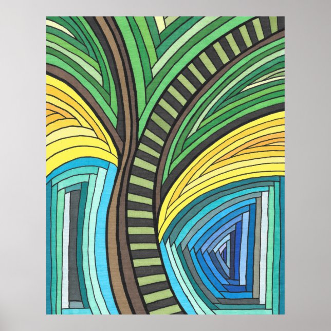 Hand Painted Abstract Tree and Geometry Design Poster (Front)