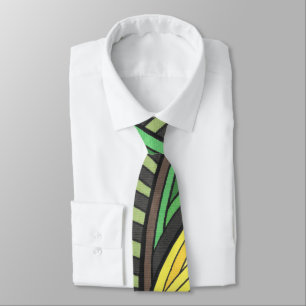 Hand Painted Abstract Tree and Geometry Design Tie