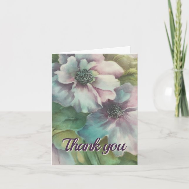 Hand-Painted Anemones “Thank you” Card — Folded,  (Front)