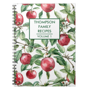 Hand painted Apples and leaves Personalised Recipe Notebook