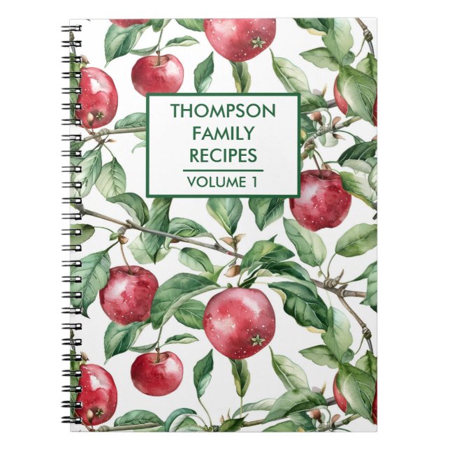 Hand painted Apples and leaves Personalised Recipe Notebook (Front)