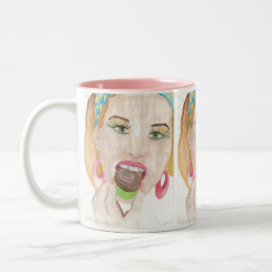 Hand Painted Art Cupcake Lady Coffee Mug Cup