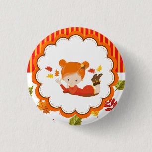 Hand Painted Autumn Adorable Girl 3 Cm Round Badge
