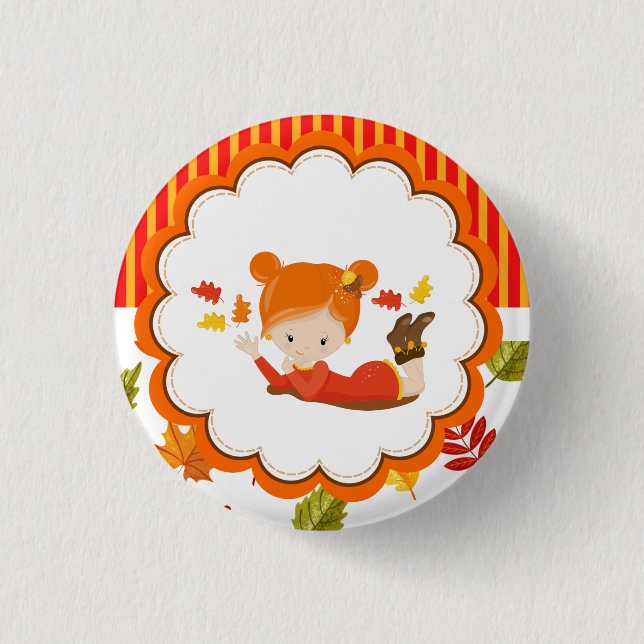 Hand Painted Autumn Adorable Girl     3 Cm Round Badge (Front)
