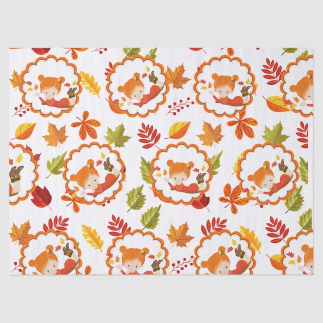 Hand Painted Autumn Adorable Girl Tissue Paper (Front)