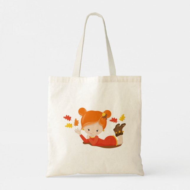 Hand Painted Autumn Adorable Girl Tote Bag (Back)