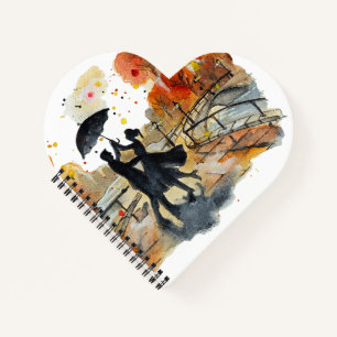 Hand Painted Autumn City Couple Silhouette Art Notebook
