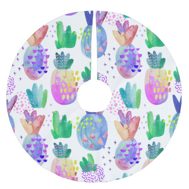 Hand-painted autumn flowers, seamless pattern. brushed polyester tree skirt (Front)