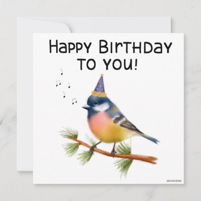 Hand-painted Bird Birthday Card (Front)