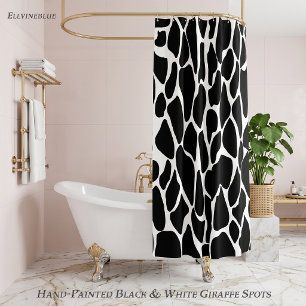 Hand-Painted Black and White Safari Giraffe Spots Shower Curtain