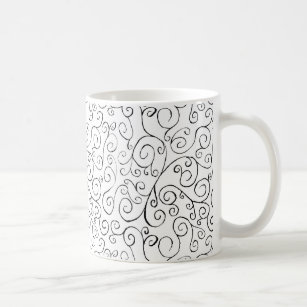 Hand-Painted Black Curvy Pattern on White Coffee Mug