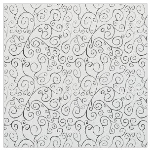 Hand-Painted Black Curvy Pattern on White Fabric
