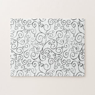 Hand-Painted Black Curvy Pattern on White Jigsaw Puzzle