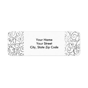 Hand-Painted Black Curvy Pattern on White label Return Address Label