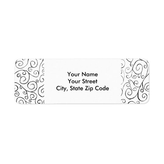 Hand-Painted Black Curvy Pattern on White label Return Address Label