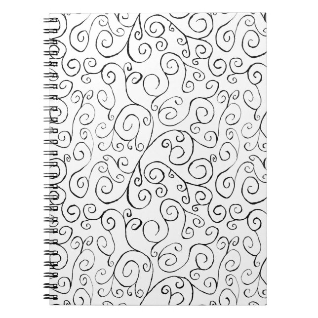 Hand-Painted Black Curvy Pattern on White Notebook (Front)