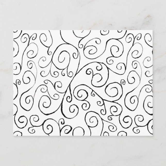 Hand-Painted Black Curvy Pattern on White Postcard (Front)