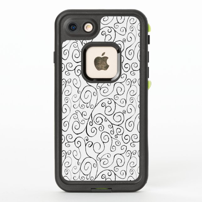 Hand-Painted Black Scrolling Curves on White LifeProof iPhone Case (Back)