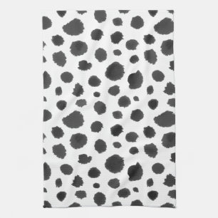 Hand Painted Black & White Animal Fur Pattern Tea Towel