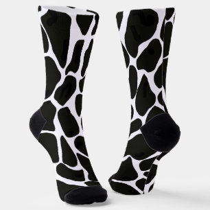 Hand-Painted Black White Giraffe Animal Print Socks