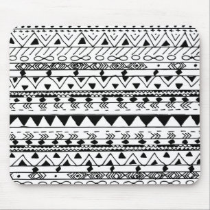 Hand painted black white watercolor aztec pattern mouse pad
