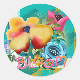 Hand-painted BLOOM Spring Floral Blossoms Classic Round Sticker