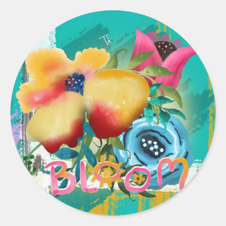 Hand-painted BLOOM Spring Floral Blossoms Classic Round Sticker
