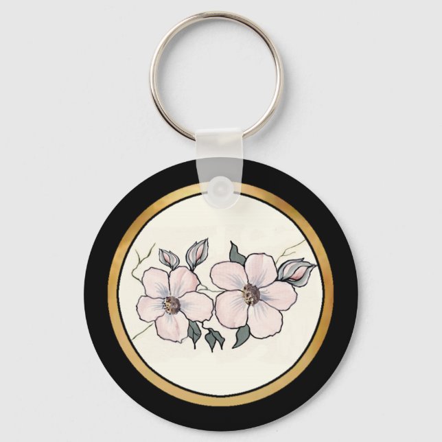 Hand Painted Blossoms Key Ring (Front)